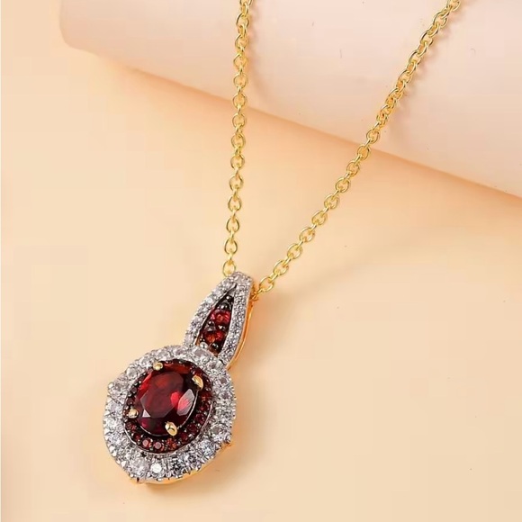 Garnet & White Zircon 2.60 ctw. Pendant Necklace 20 Inches. See description. - Picture 2 of 6